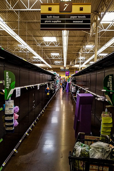 empty paper products aisle